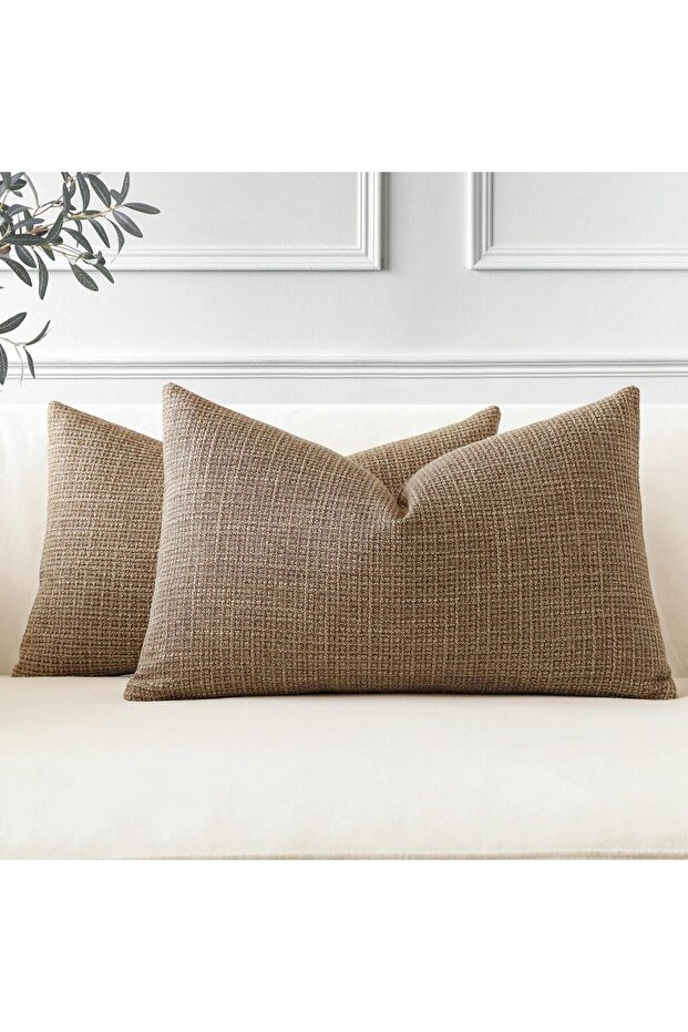 Pack of 2 Linen Throw Pillow Covers 16 x 24 in (40 x 60 cm) Coffee Brown