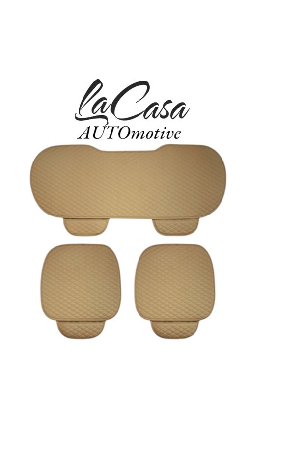 Ergonomic, Orthopedic, Faux Leather Quilted Luxury Lacasa Car Seat Cover-Cushion (Set of 3) Cream