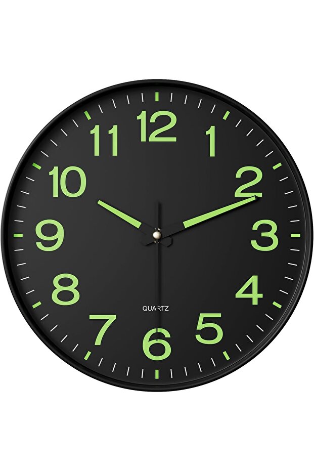 Night Light Wall Clock, 12-inch Silent Non-Ticking Quartz, Glow-in-the-Dark (Black)