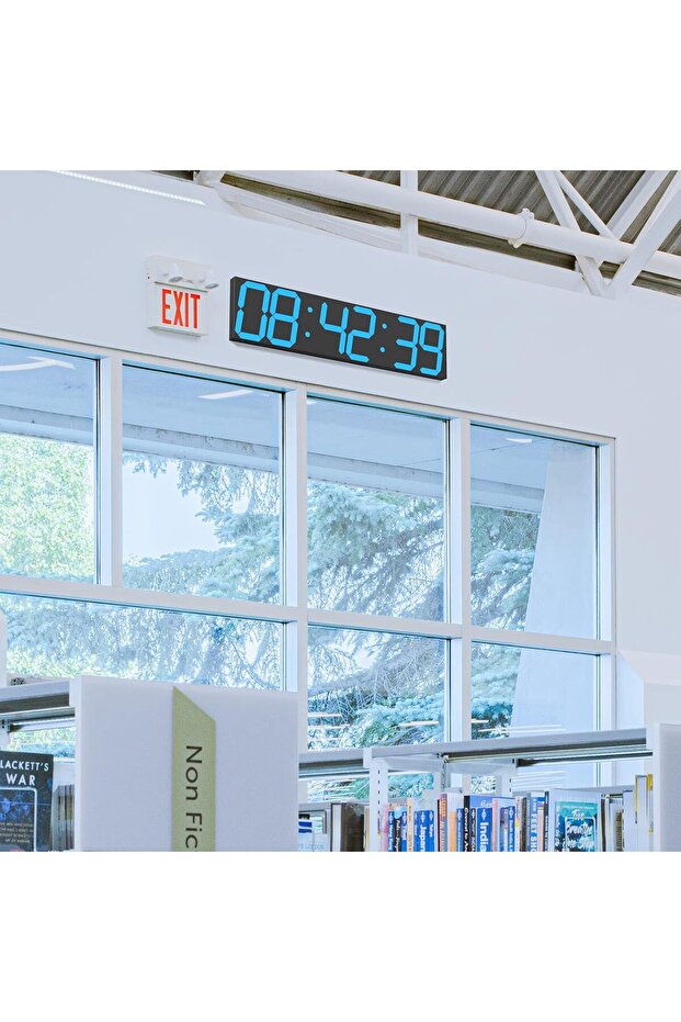 ساعة حائط رقمية LED بعرض 27 بوصة، مع خاصية التعتيم التلقائي، ومؤقت العد التنازلي، وجهاز تحكم عن بُعد (أزرق جليدي) - 6