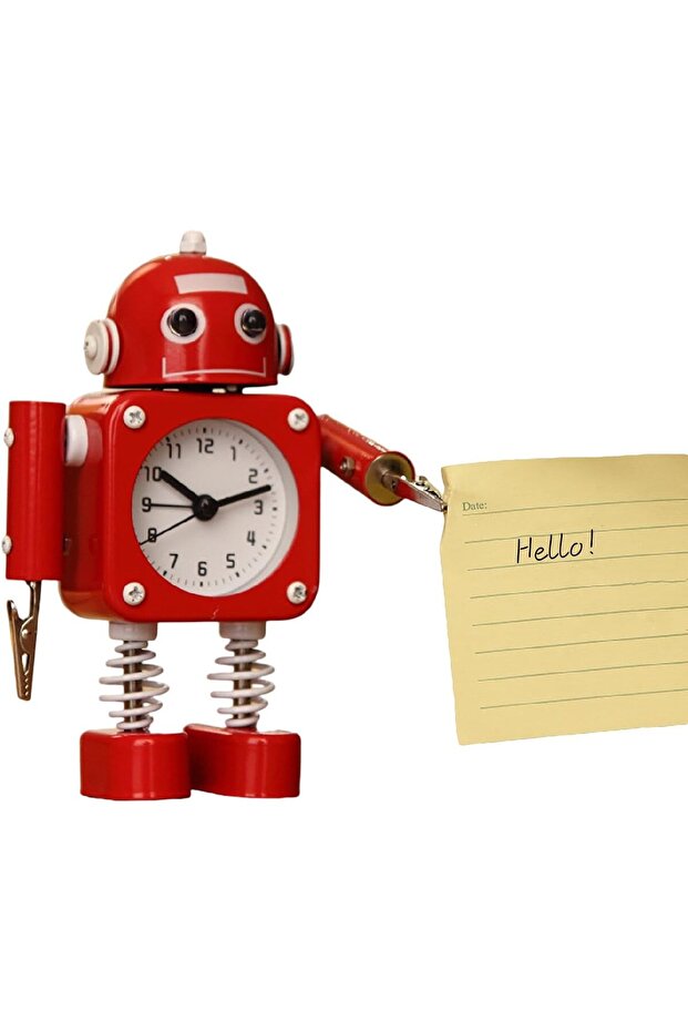 Non-Ticking Robot Alarm Clock Stainless Metal - Wake-up Clock with Flashing Eye Lights and Ha