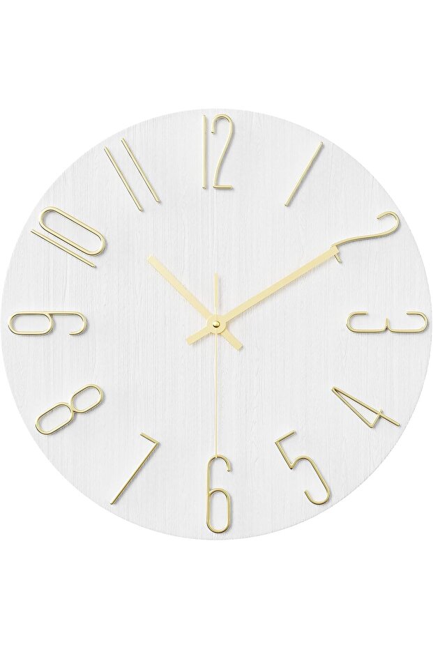 Wall Clock 12 Inch Silent Non-Ticking Wooden Battery Operated Modern (White)