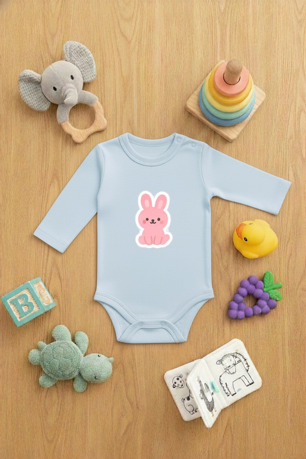 Tatli Tavşan Printed Baby Girl Bodysuit with Snap Fasteners Printed Cute Bodysuit