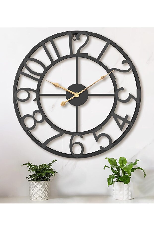 Large 16-inch Metal Silent Wall Clock - Roman Numerals, Battery Operated, Black
