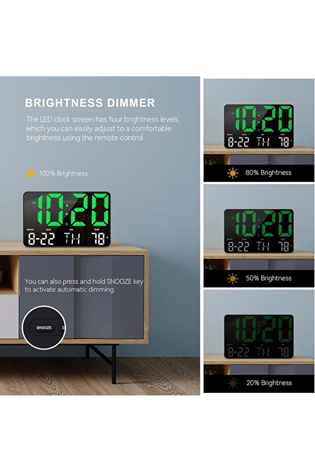 Digital Wall Clock with Remote, Large LED Display, Temperature/Date/Week (Green) - 3