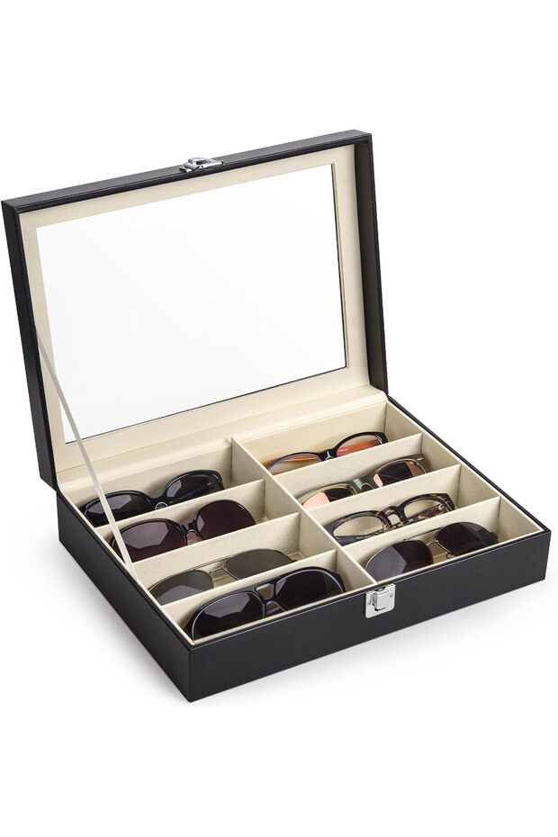 Leather Multi Sunglasses Organizer with 8 Slots - Jewelry & Watch Display Case