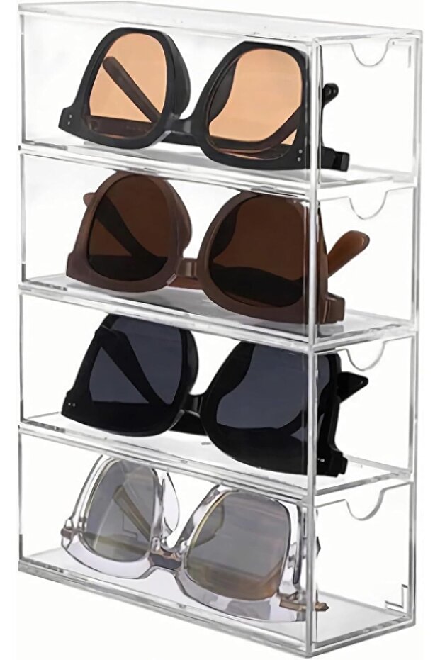 Acrylic Eye Glass Storage Organizer Box with 4 Clear Divided Drawers