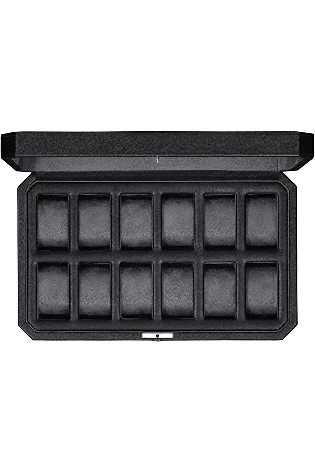 12 Slot Leather Watch Box for Men (Black/Grey)
