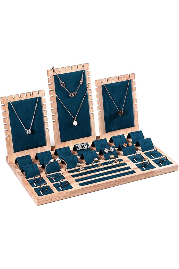 Bamboo Jewelry Display Set - Necklace, Earring, Ring & Bracelet Stand (Green)