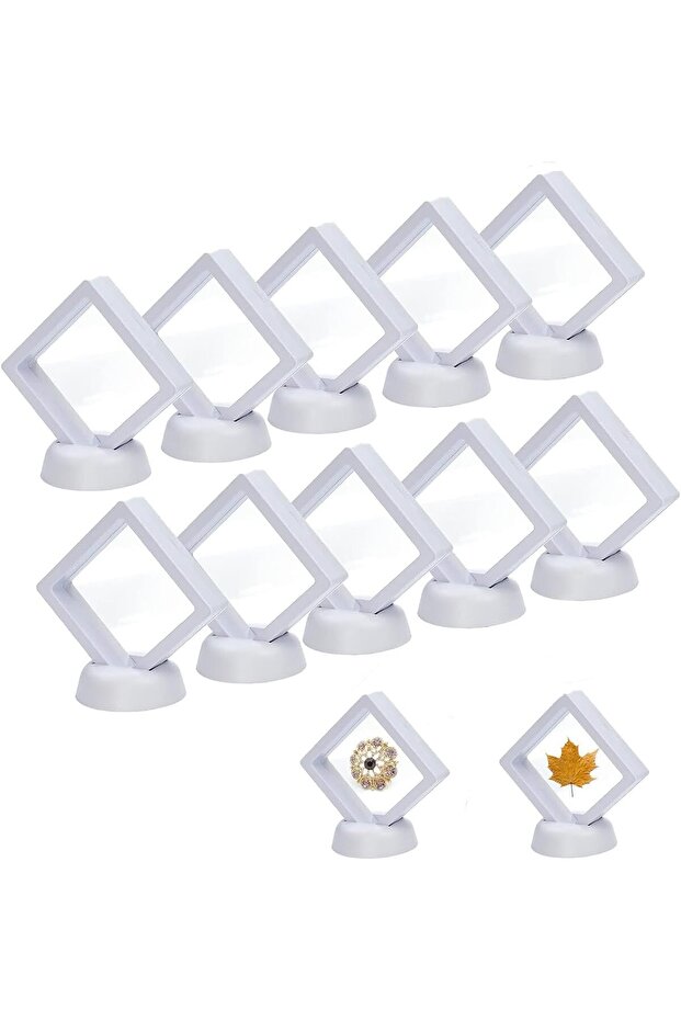3D Floating Frame Display Case (10 pcs) - Floating Jewelry & Coin Display with Clear Base