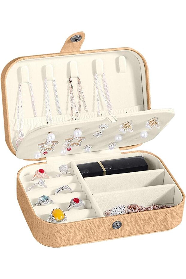 Travel Jewelry Box Double Layer Mini Case (Khaki)