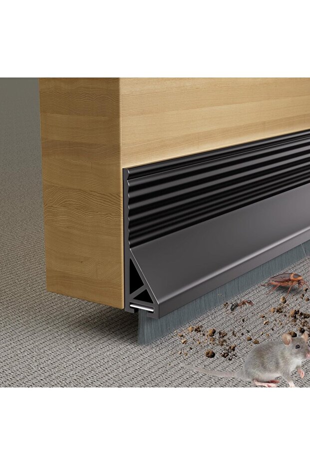 200cm Door Draft Stopper with Brush (Black) - Silicone Under-Door Seal, 2.2 inches