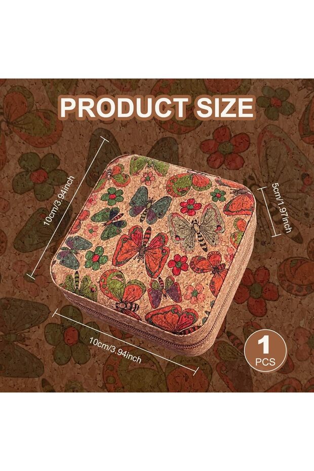 Travel Jewelry Box 10x10x5cm Butterfly Cork Jewelry Organizer