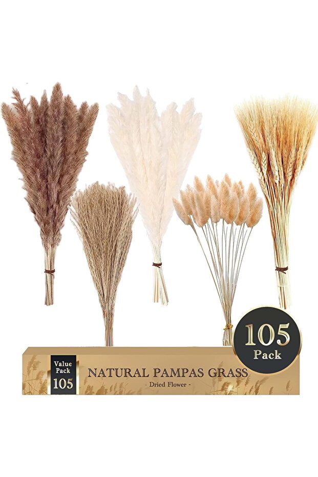 105 Pcs Natural Pampas Grass Decor, 17in/45cm Dried Flowers for Home Boho Decor