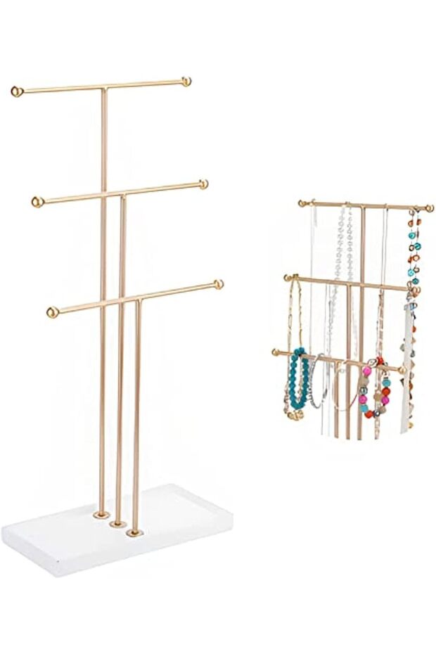 Jewelry Organizers Rack, 3-Tier T-Shaped Hanging Jewelry Display Rack