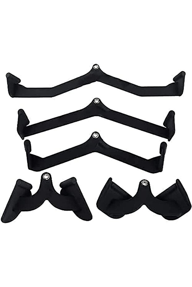 Home Gym Rowing T-bar V-bar Pulley Cable Machine Attachments - 5-Piece Set