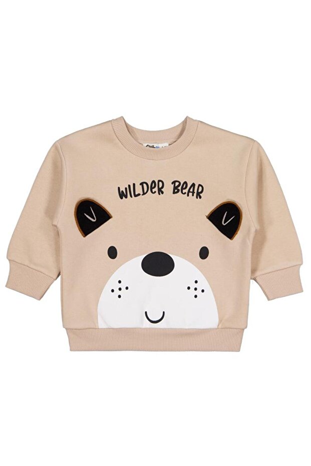 Bear Print-Embroidered 2-5 Years Old Sweatshirt - Beige 2-3 Years Old