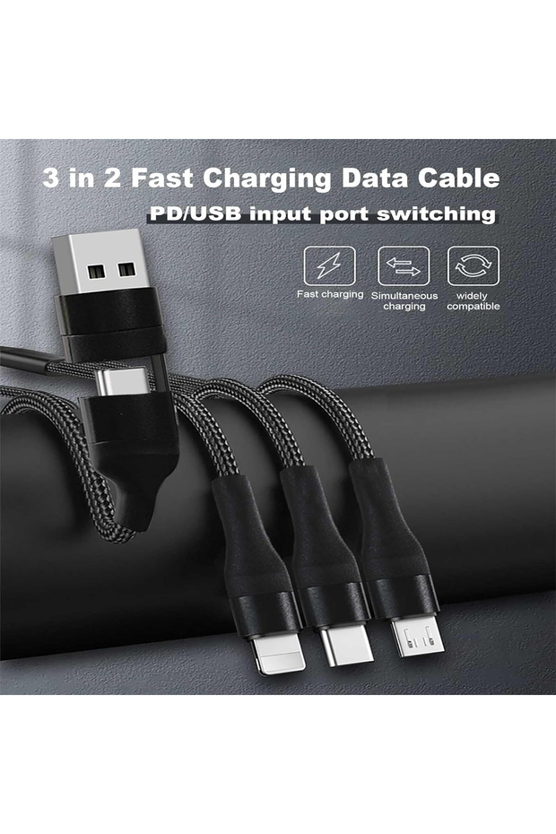 ZEROSPACE ZA086 5-in-1 Multi-Function Nylon Braided Fast Charging Cable for iOS/Android/PD - 6