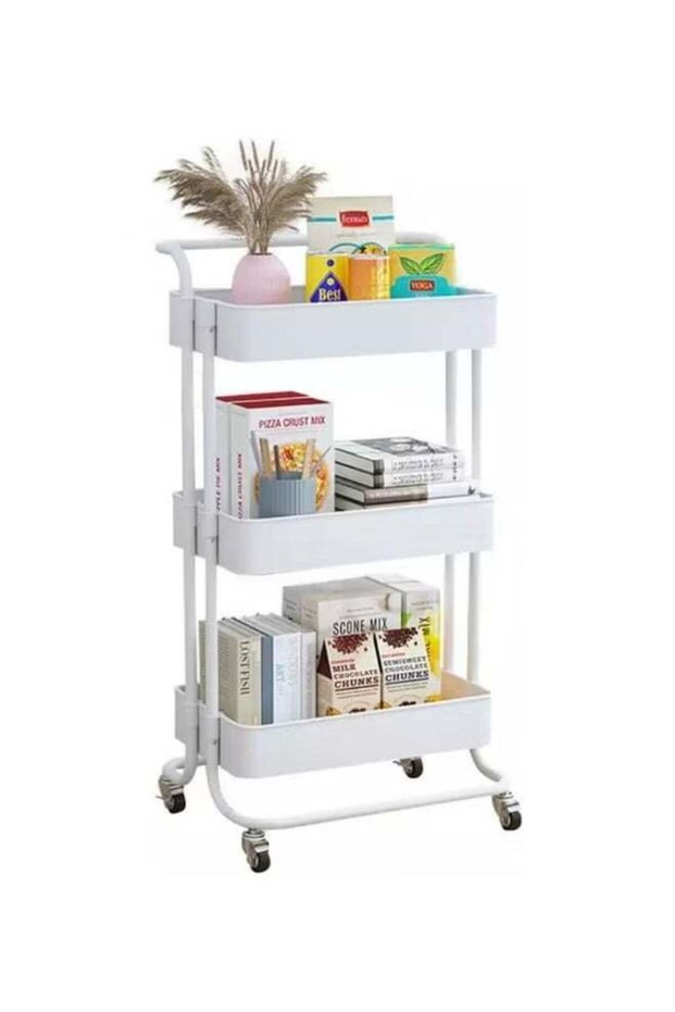 3-Tier Rolling Shelves Cart Organizer White 85x42x35cm