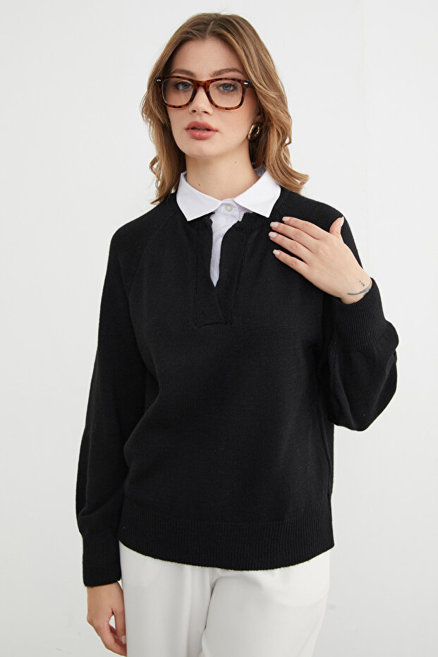 Basic Gömlek Yaka Triko Kazak - 6