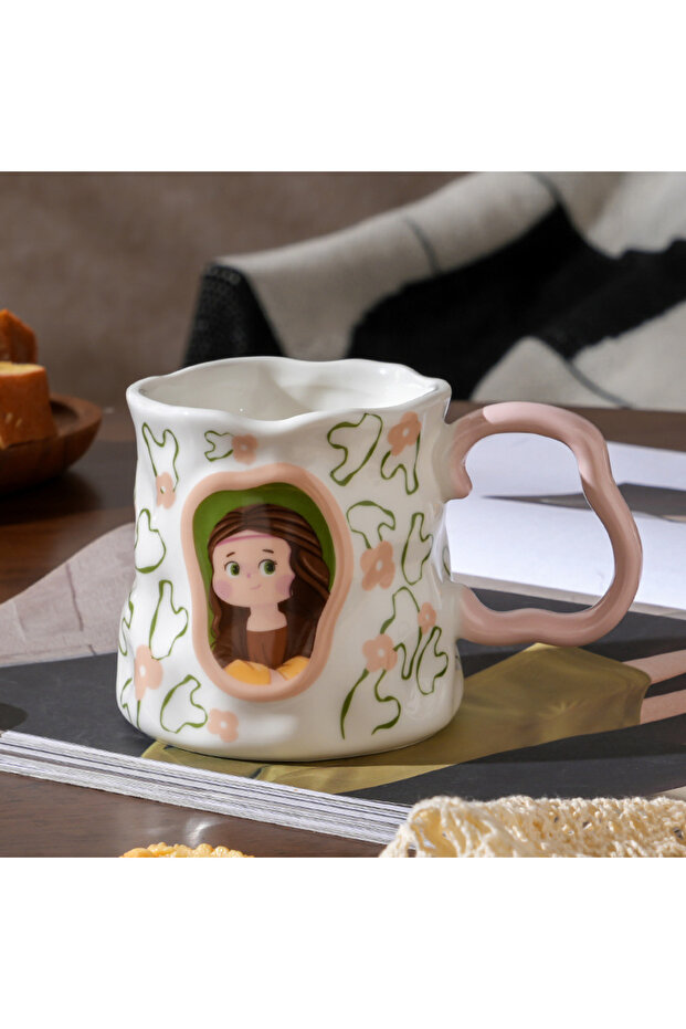 كوب بتصميم عتيق (مقبض وردي) - كوب سيراميك للهدايا