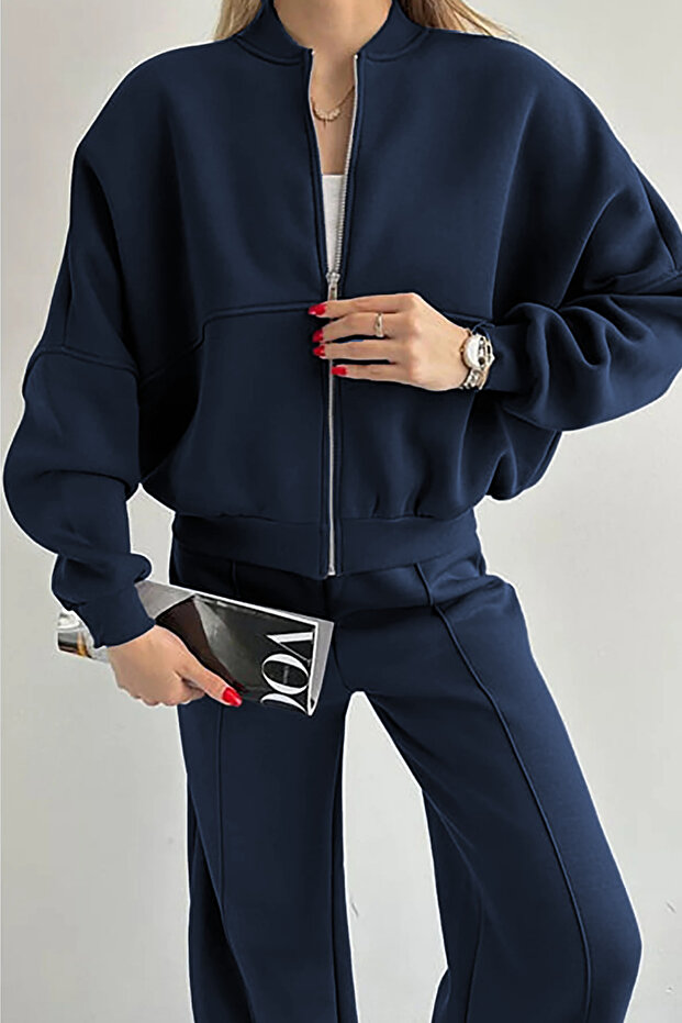 Women's Zippered Bomber High Waist Tracksuit Set