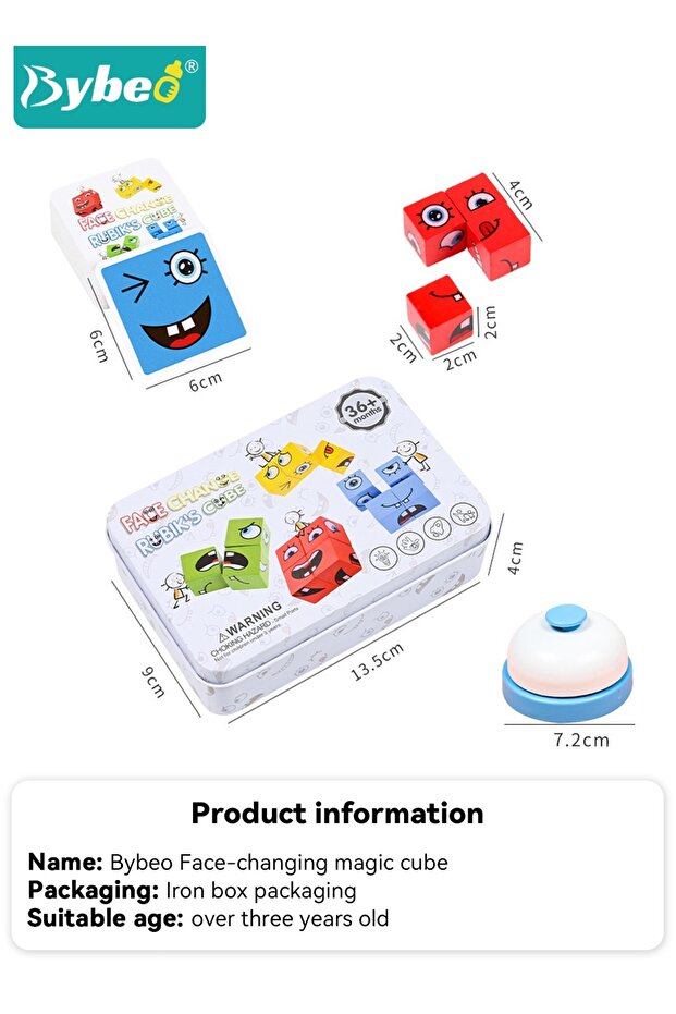 Expression Blocks Set with Clap Bell and 64 Cards, Face Changing Wooden Expression Matching Cubes Ga - 6
