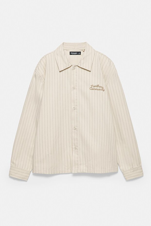 Nakışlı çizgili gömlek - 7