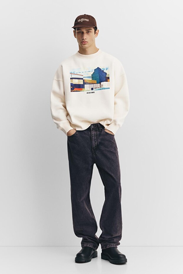 İşlemeli yazılı grafik sweatshirt - 3
