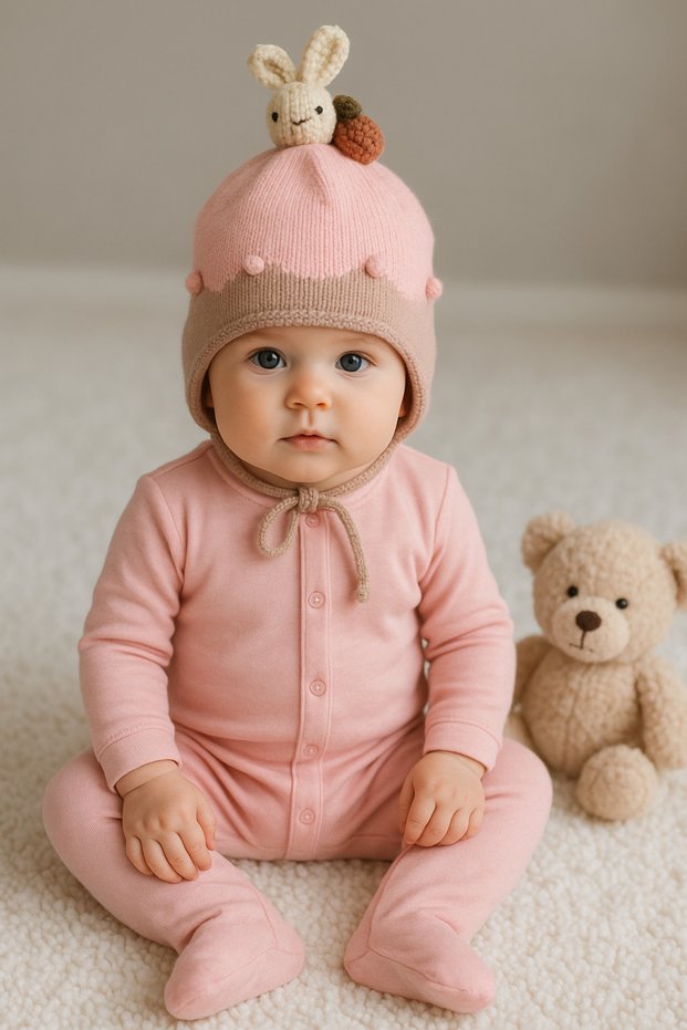 Knitted Outer Part, 100% Cotton Inner Part Baby Beanie