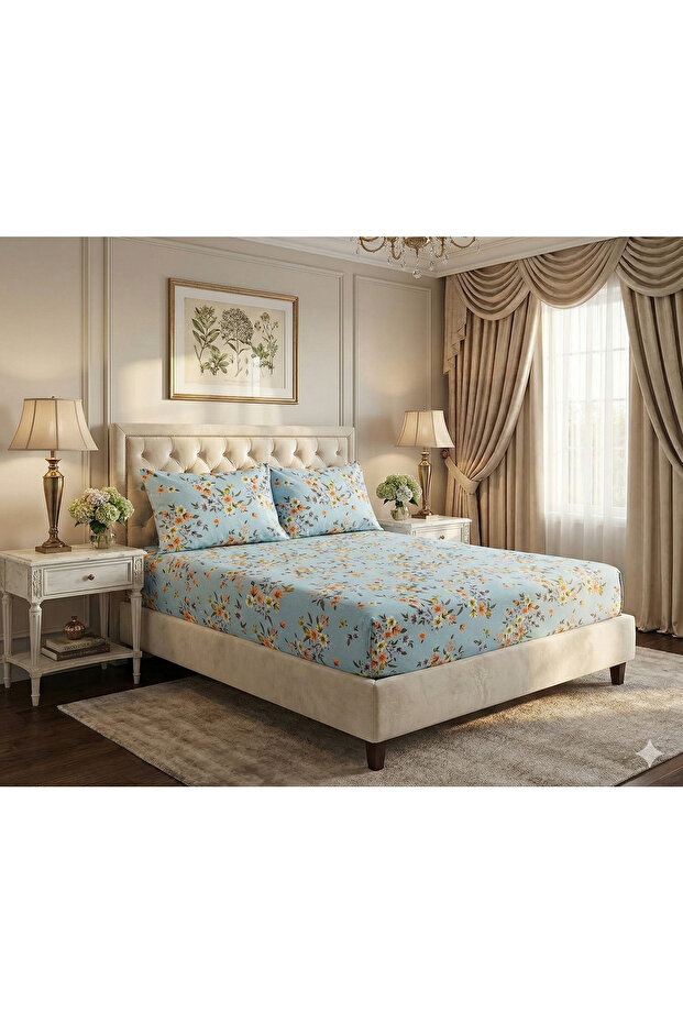 طقم ملاءات سرير مطاطية بنمط زهور مزدوجة - 4