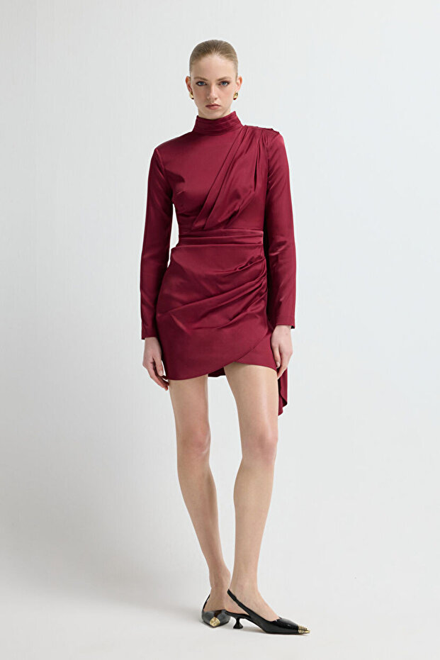 Drapeli Mini Elbise - 1