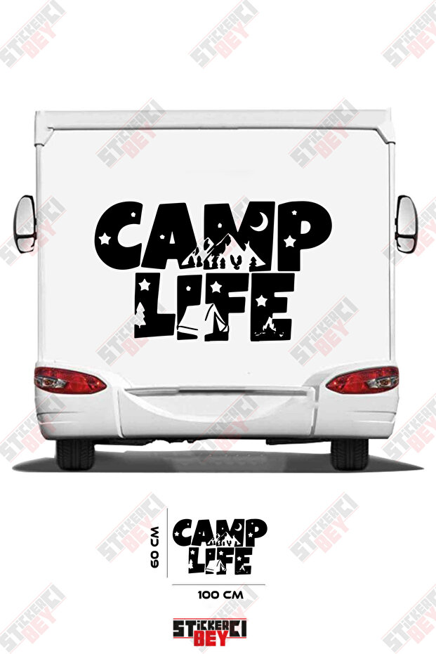 Camp Life Written Tent Patterned Caravan Sticker Coating