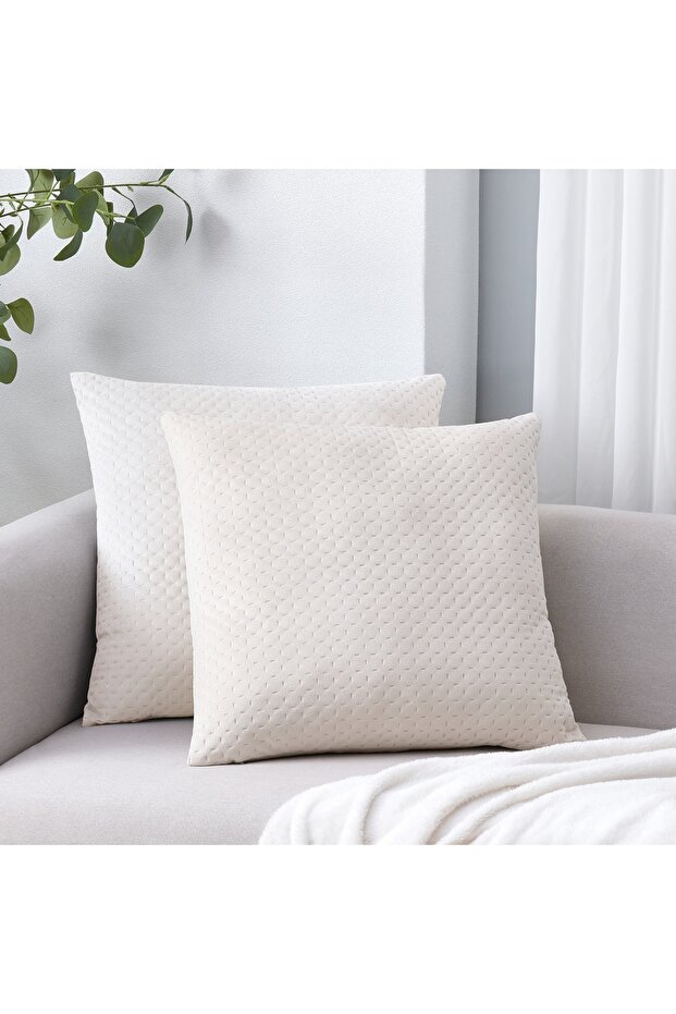 Cushion Covers Set of 2, 100% Polyester Velvet, 45x45 cm (Beige)