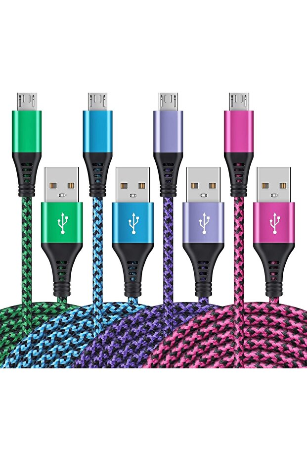 Micro USB Cables (4 Pack, 6ft) Nylon Braided Fast Charging USB 2.0 A Male to Micro B