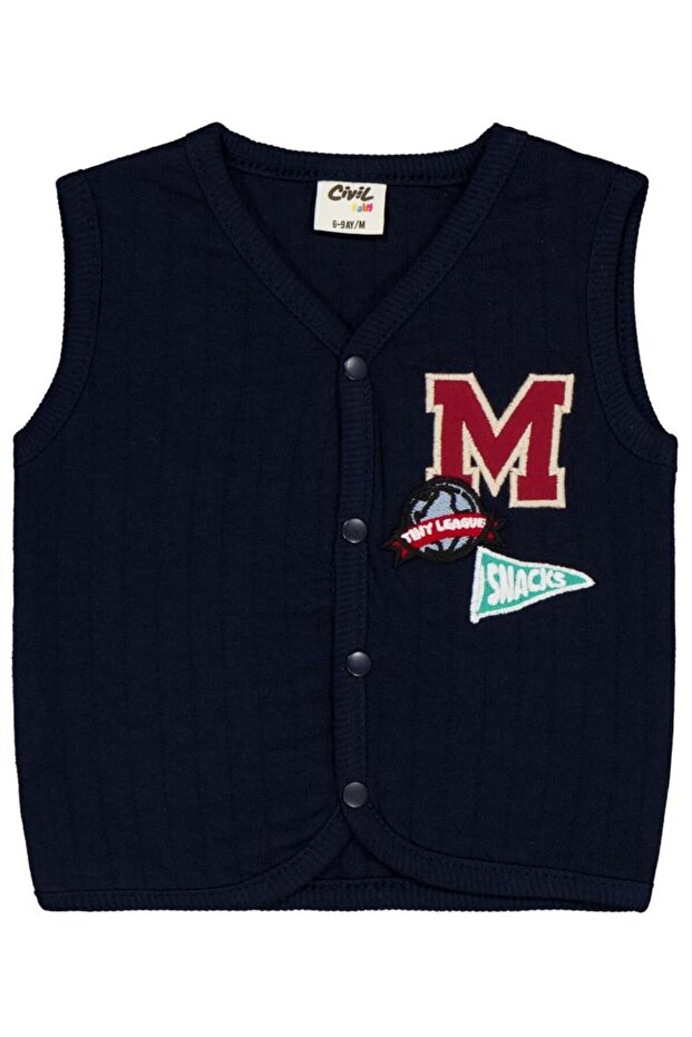 M Embroidered 6-18 Months Vest - Navy Blue 9-12 Months