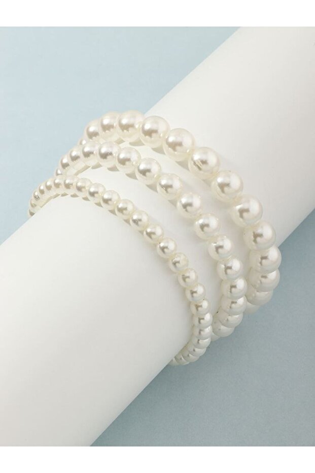 3-Piece White Color Pearl Women's Bracelet