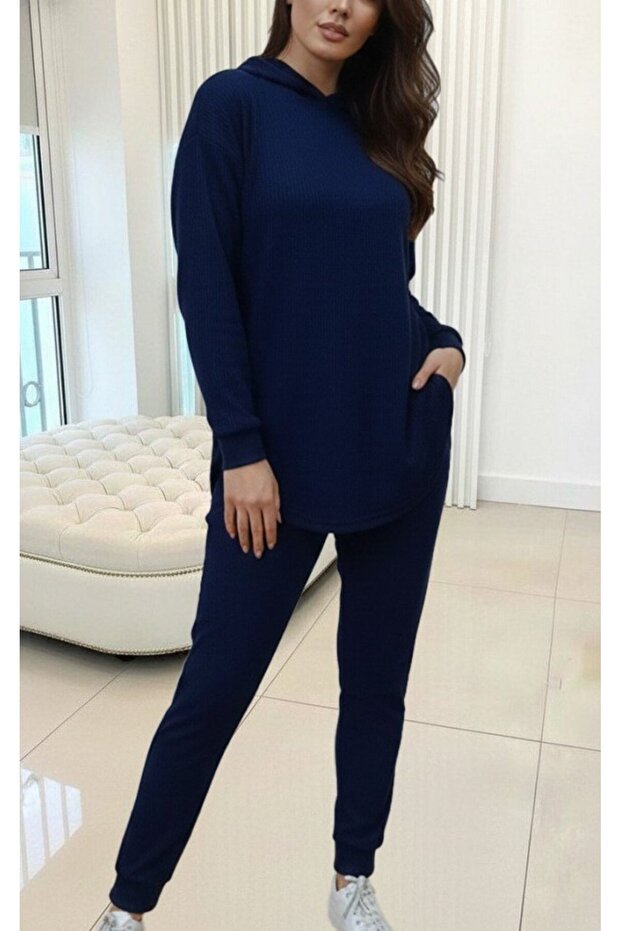 Women's Long Sleeve Hooded Meloni Blouse and Pants Double Suit