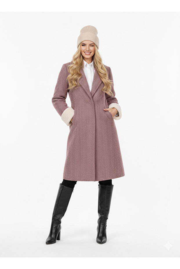 Women's Regular Jacket Collar Lined Buttoned Cashmere Coat