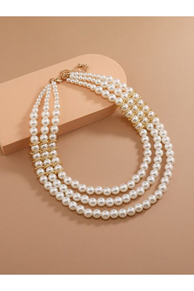 3-Piece White Pearl Bead Women's Necklace Set