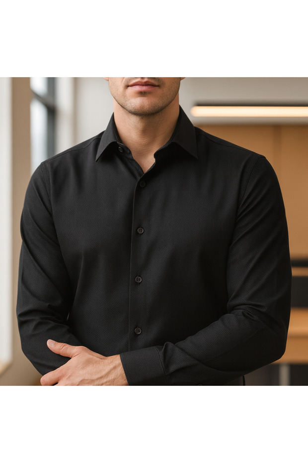 Dobby Patterned Slimfit Easy-Iron Non-Shrink Tie Shirt