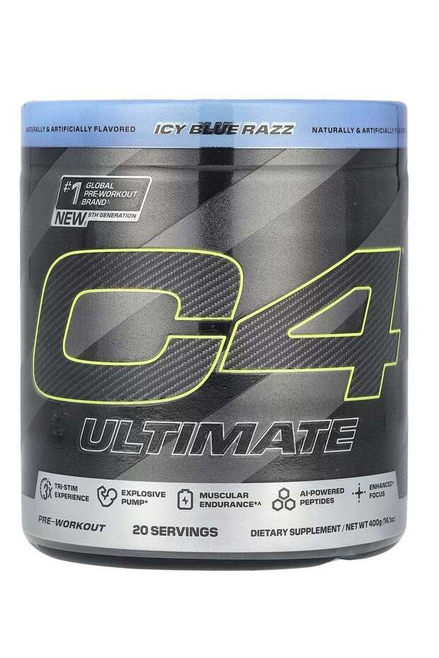 Ultimate Pre Workout Powder ICY Blue Razz 20 Servings 400G
