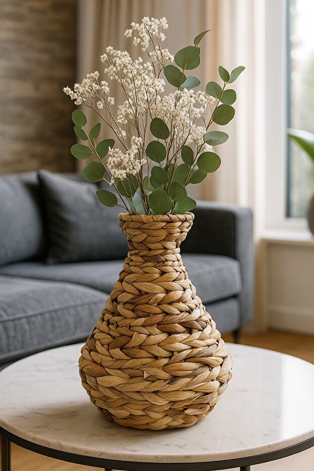 مزهرية كبيرة مزخرفة مصنوعة يدويًا من الخيزران - 1