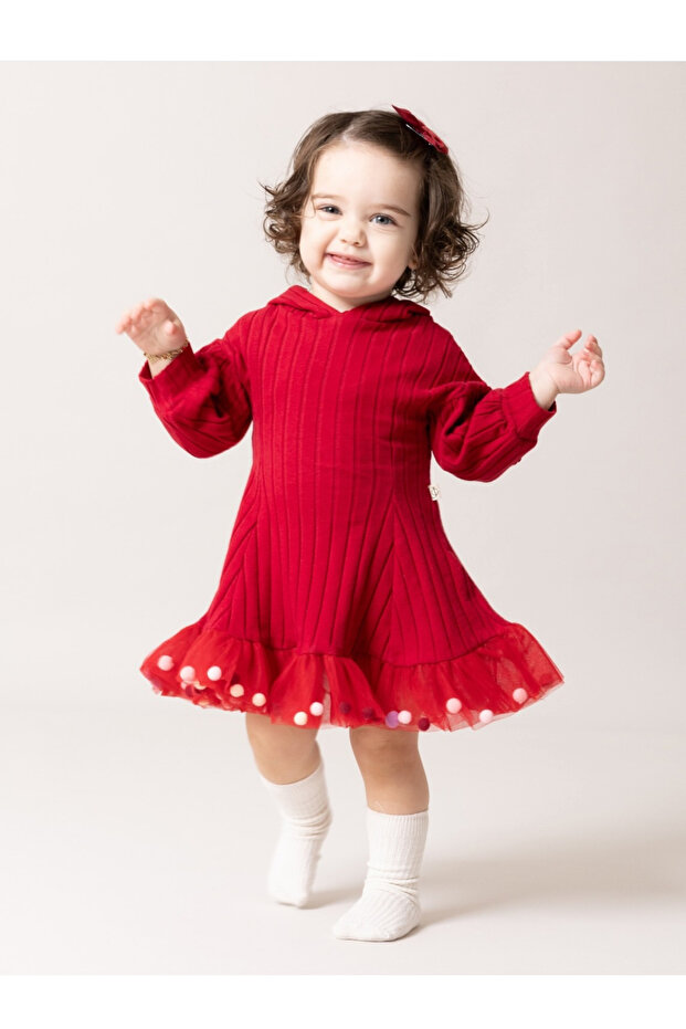 Girl's Festive Candy Pom-Pom Puff Dress