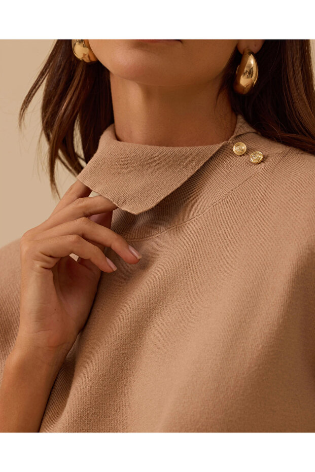 Düğme Detaylı Triko Kazak - 4