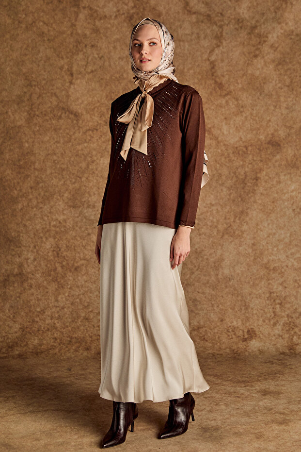 Taş Detaylı Triko Bluz - 2