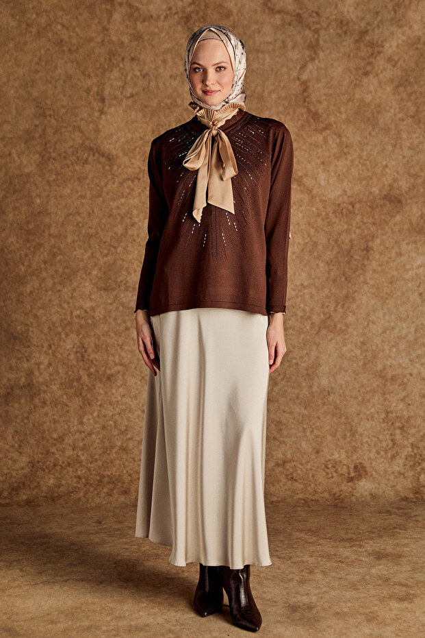 Taş Detaylı Triko Bluz - 1