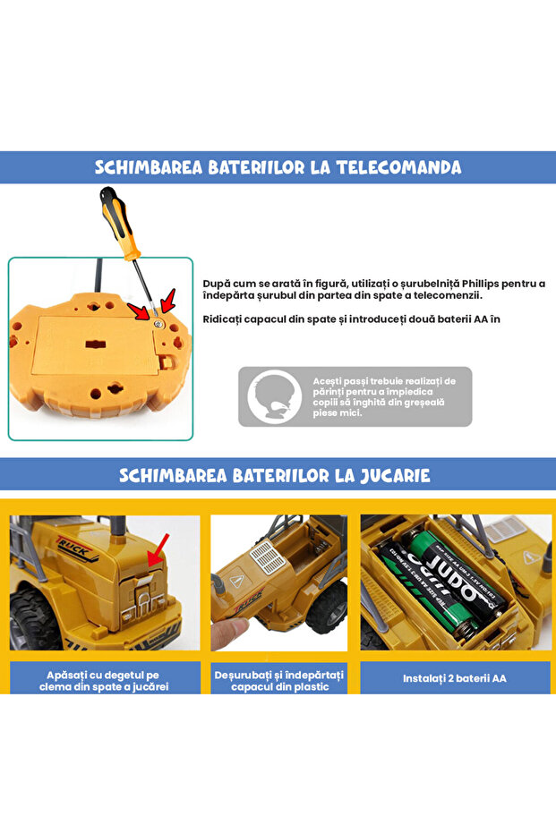 Pitikot® RC Remote Control Toy Excavator, with Front Loader Bucket, 360° Rotation, 1:30 Scale - 3