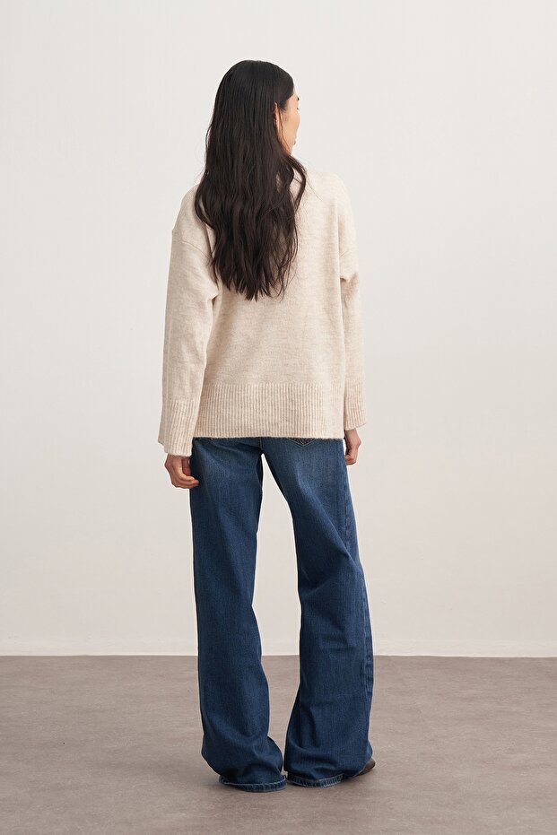 Kadın Basic Triko Kazak Bej - 4