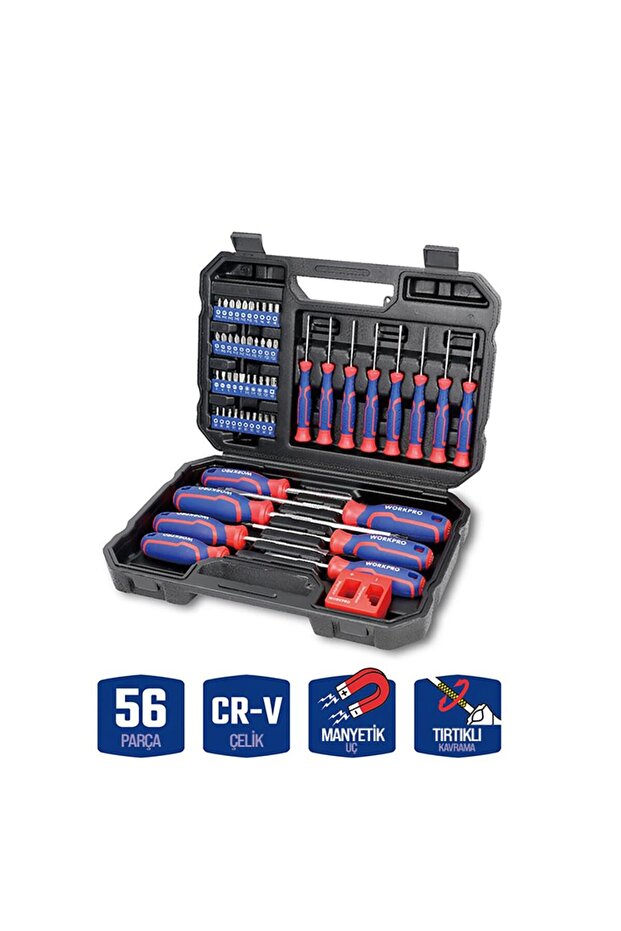 WP200518 56 Parça CR-V Manyetik Profesyonel Tornavida & Bits Uç Seti - 2